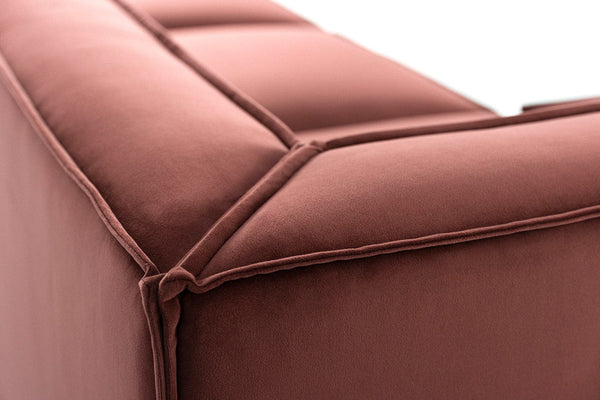 Brick image 3- Model 03 2 Seater Right Chaise in Brick Velvet arm Detail