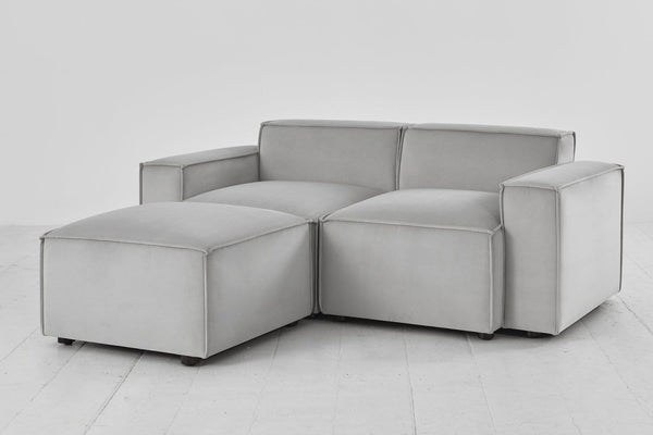 Light grey image 2 - Model 03 2 Seater Left Chaise in Light grey Velvet Side Angle View