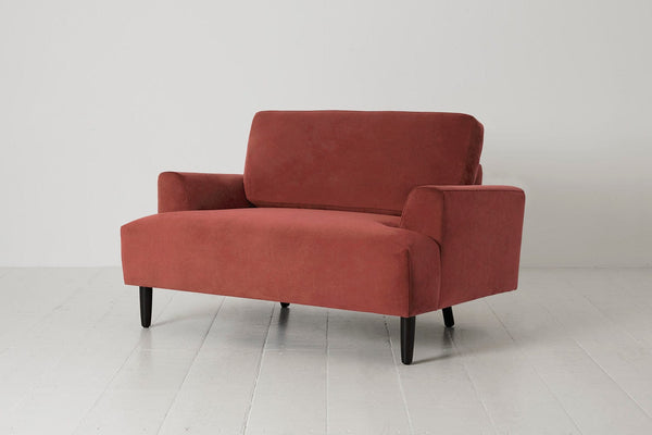 Brick image 2 - Model 05 Love Seat in Brick Velvet Side Angle View