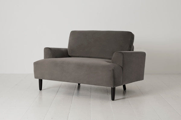 Elephant image 2 - Model 05 Love Seat in Elephant Velvet Side Angle View