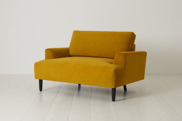 Mustard Image 2 - Model 05 Love Seat in Mustard Velvet - Side View