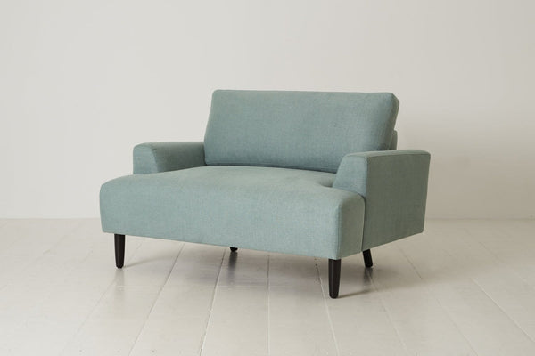 Turquoise Image 2 - Model 05 Love Seat in Turquoise Linen - Side View