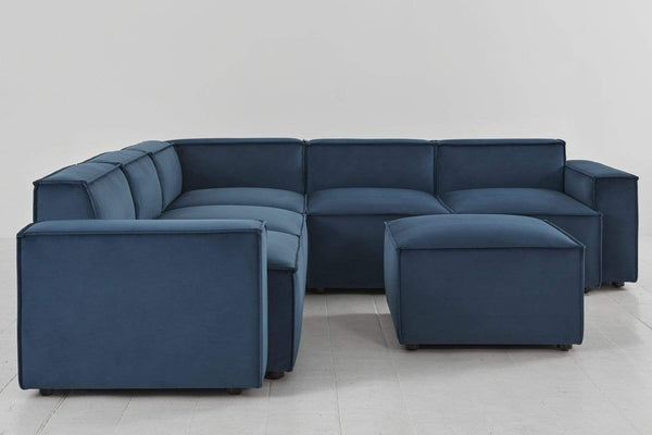 Teal image 2 - Model 03 Corner Sofa with Ottoman in Teal Velvet Side Angle View