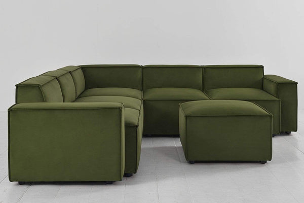 Vine image 2 - Model 03 Corner Sofa with Ottoman in Vine Velvet Side Angle View