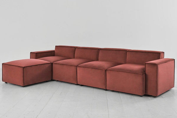 Brick image 2 - Model 03 4 Seater Left Chaise in Brick Velvet angle View