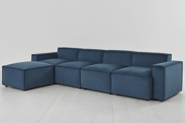 Teal image 2 - Model 03 4 Seater Left Chaise in Teal Velvet Side Angle View