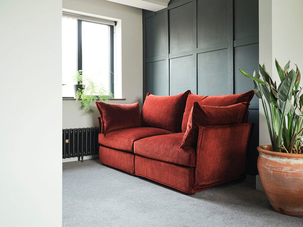 burgundy Image 7- Model 06 2 Seater Left Corner Sofa in burgundy Lifestyle 1